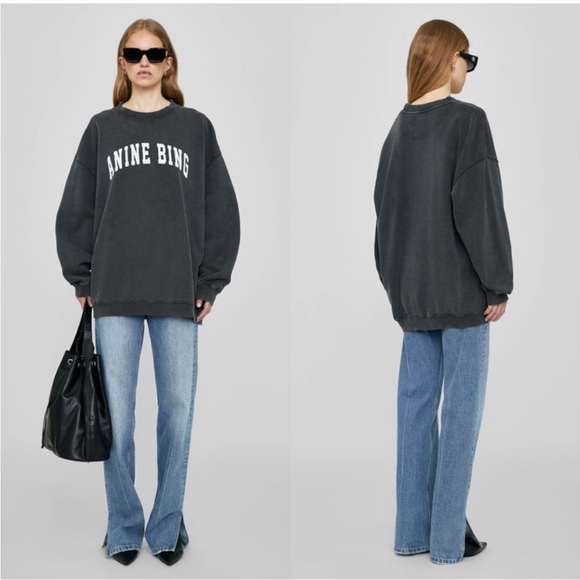 ANINE BING Revolve Distressed Designer Tyler Sweatshirt in Gray White Size XL - Picture 3 of 15